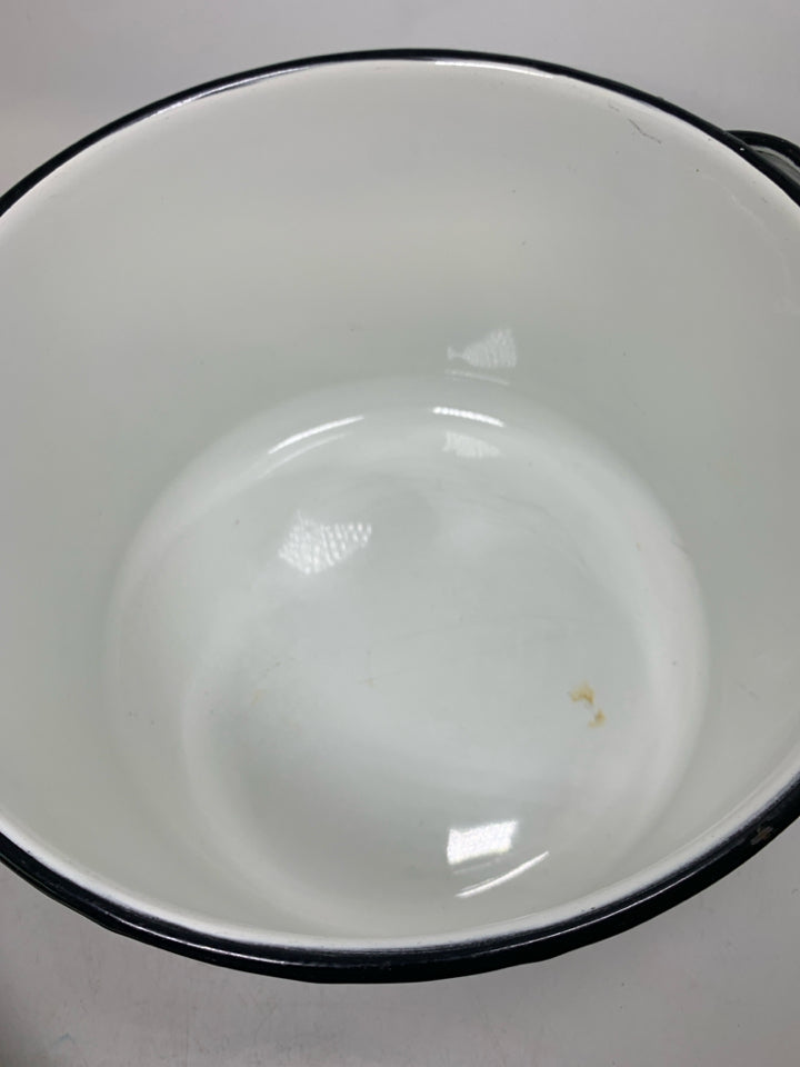 ENAMEL STOCK POT W/ HANDLES LID BLACK EDGE.