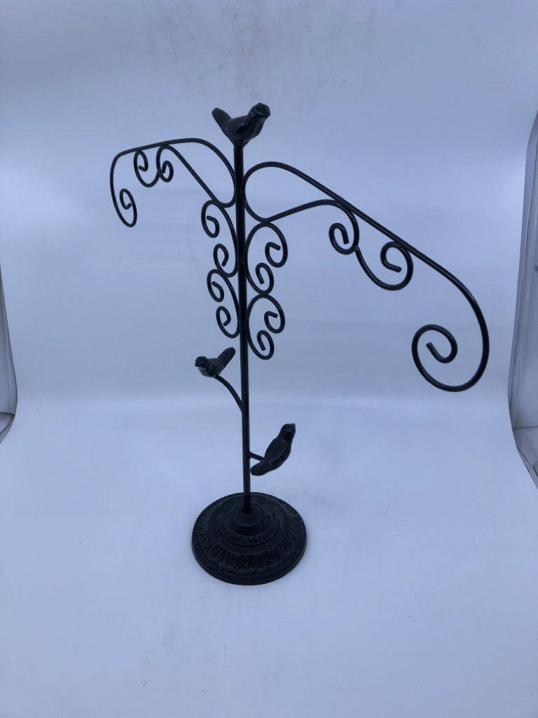 BLACK METAL BIRD JEWELRY HOLDER.