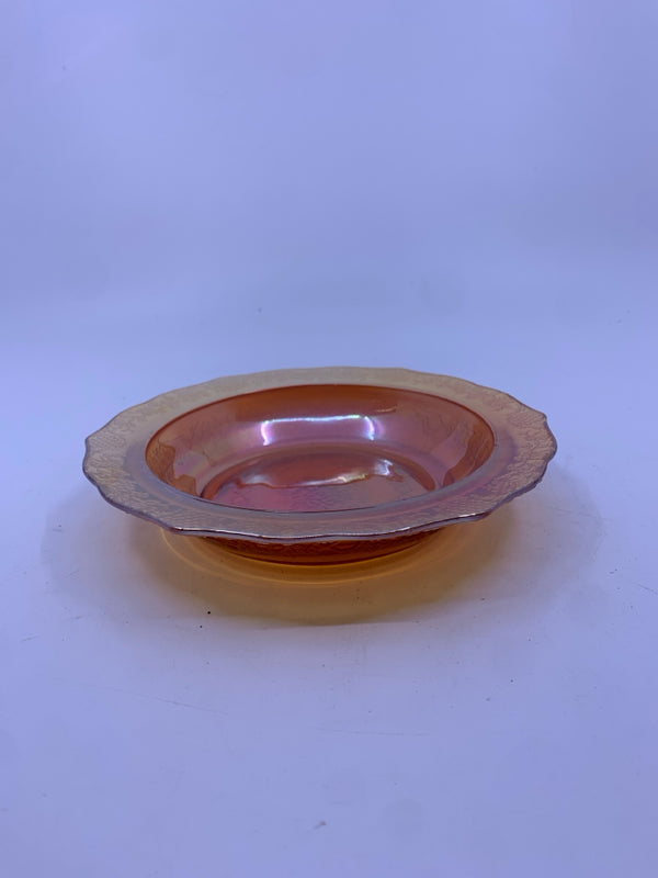 VTG PEACH IRIDESCENT DEPRESSION GLASS BOWL.