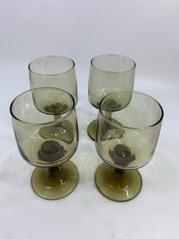 4 VTG SMOKED LIBBEY ON THE ROCKS GLASSES.