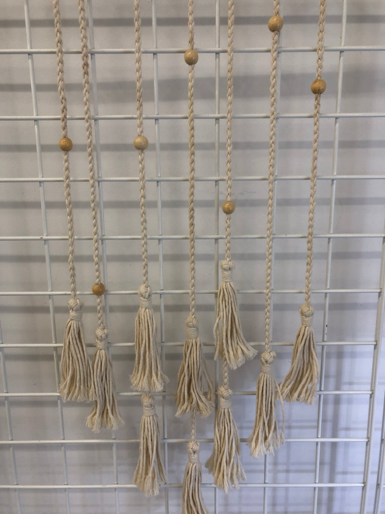 BEADED MACRAME TASSEL WALL HANGING.