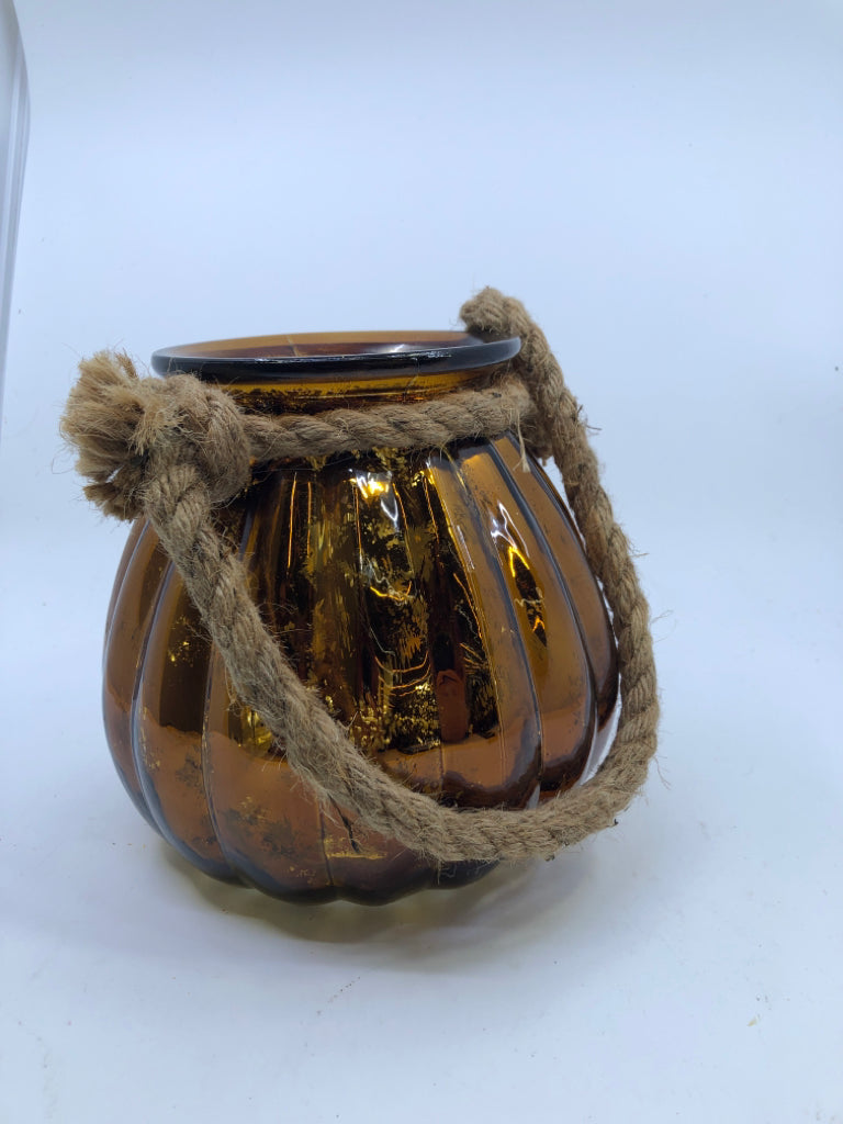GOLDEN MERCURY CANDLE HOLDER W/ROPE.
