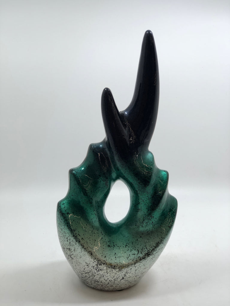 TEAL/BLACK ABSTRACT ART SCULPTURE.