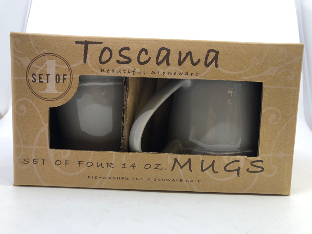 NIB 4 GRAY STONEWARE MUGS-TOSCANA.