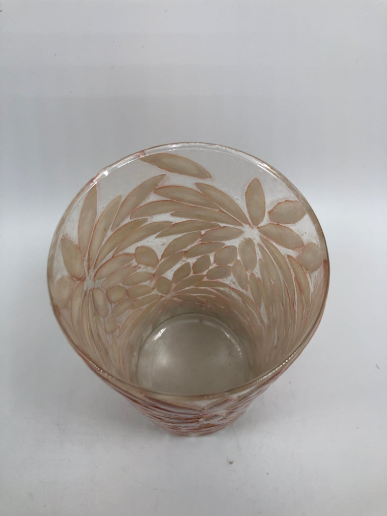 PINK FLOWER ART-DECO GLASS VASE.