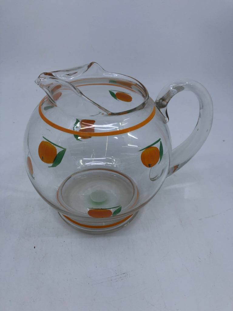 5PC VTG ORANGE PAINTED PITCHER W 4 CUPS.