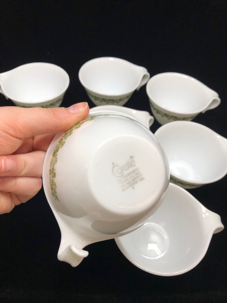 8 VTG GREEN CRAZY DAISY HOOK HANDLE MUGS.