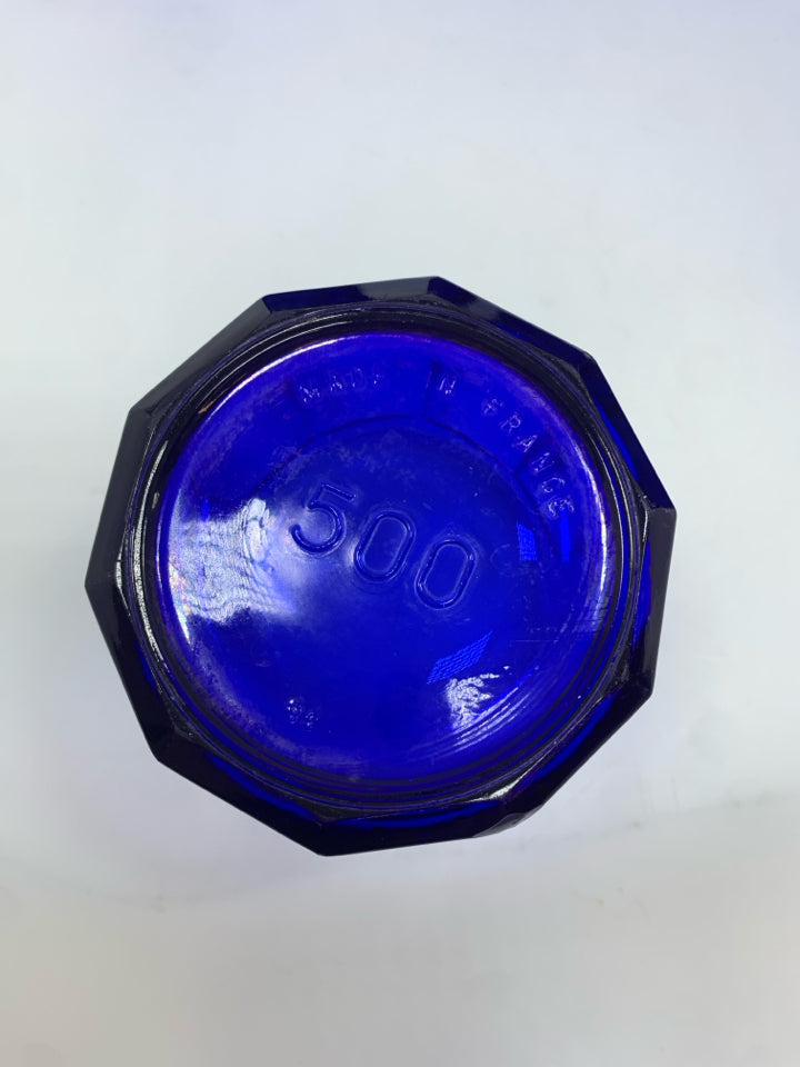6 SM BLUE GLASS TUMBLERS MADE IN FRANCE.
