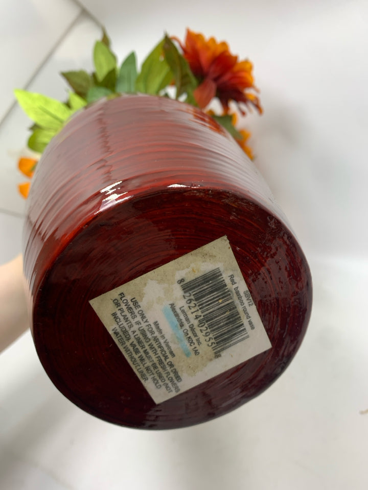 FLORAL MIX IN RED VASE.