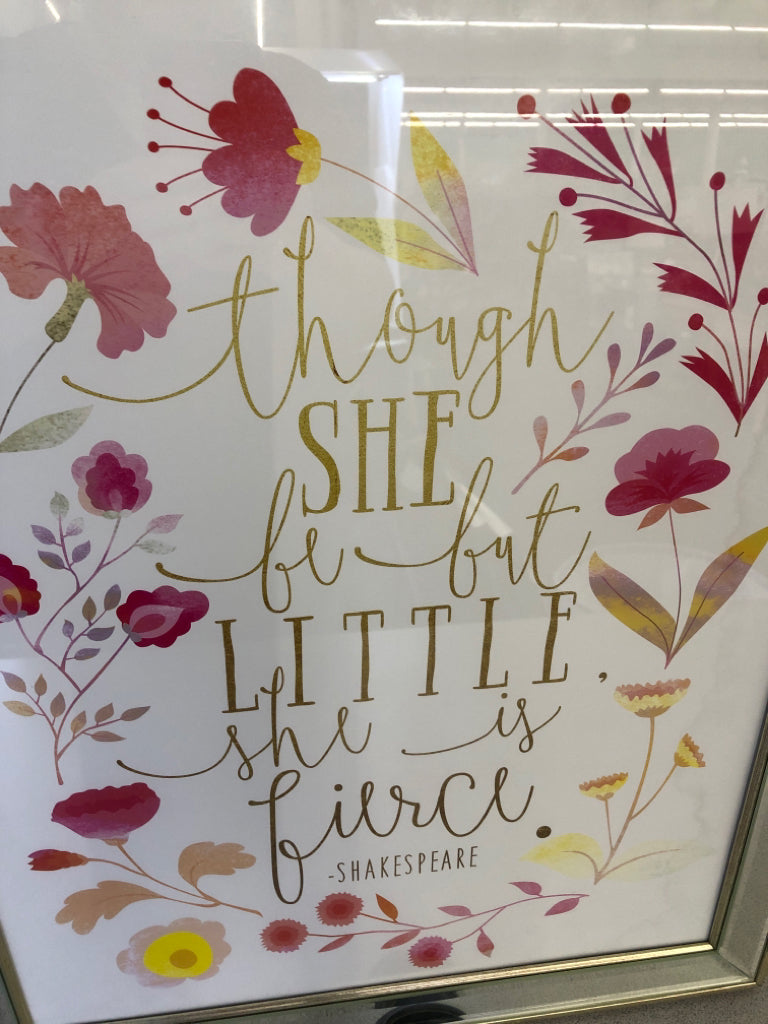 THOUGH SHE BE BUT - PINK FLOWERS IN MIRROR FRAME.