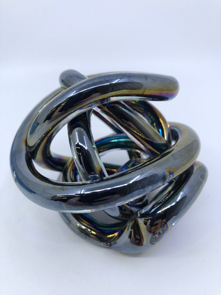 BLOWN GLASS ABSTRACT CHROME DESK DECOR.