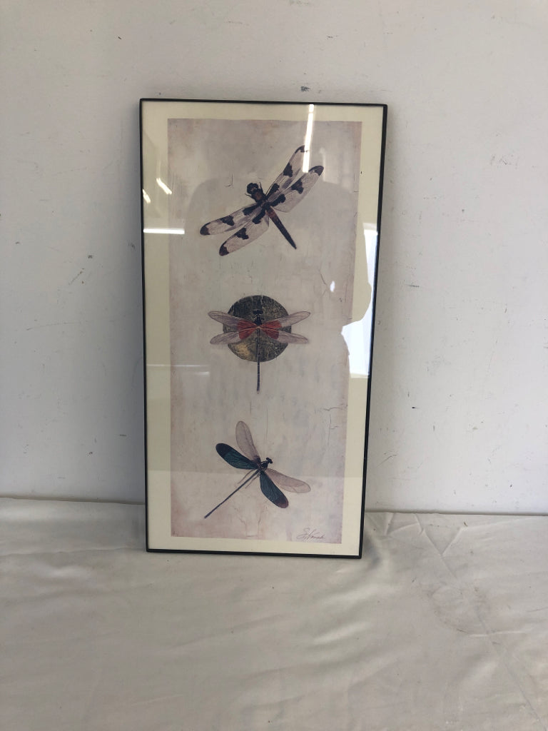 DRAGONFLY WALL HANGING IN BLACK FRAME.