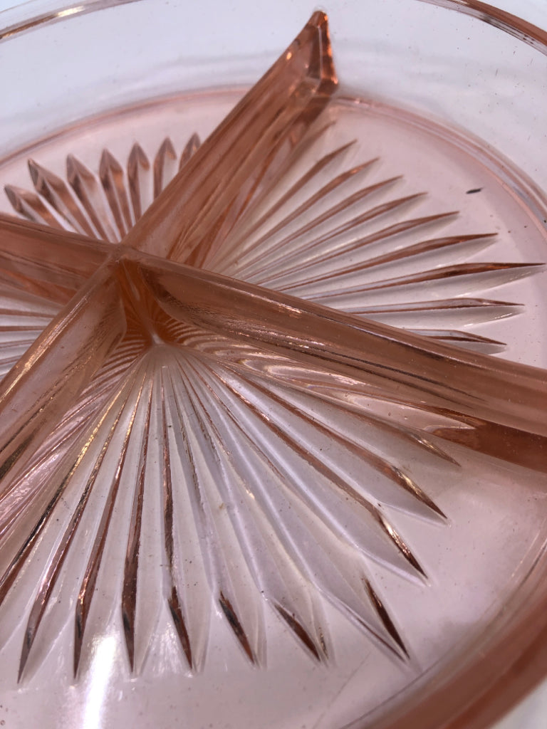 VTG DIVIDED PINK DEPRESSION GLASS SERVER.
