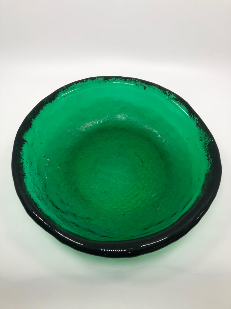 HEAVY GREEN GLASS CENTERPIECE BOWL.