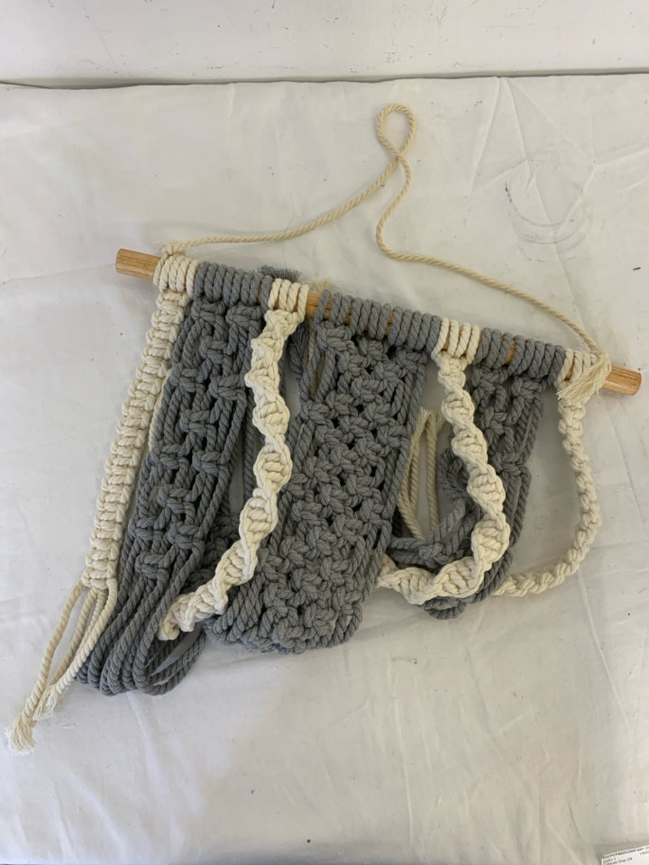 GREY AND WHITE MACRAME HANGING.