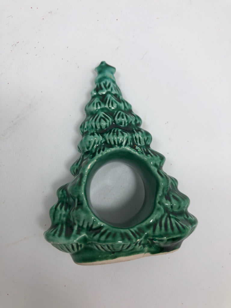 7 CERAMIC CHRISTMAS TREE NAPKIN HOLDERS.