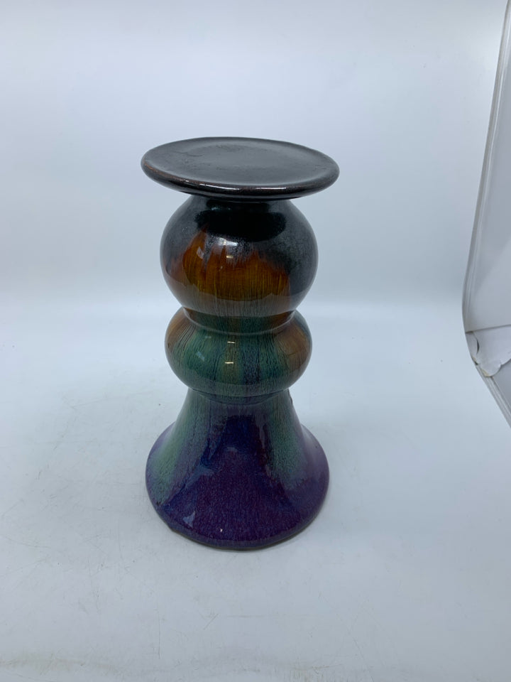 ABSTRACT CERAMIC PILLAR CANDLE HOLDER.
