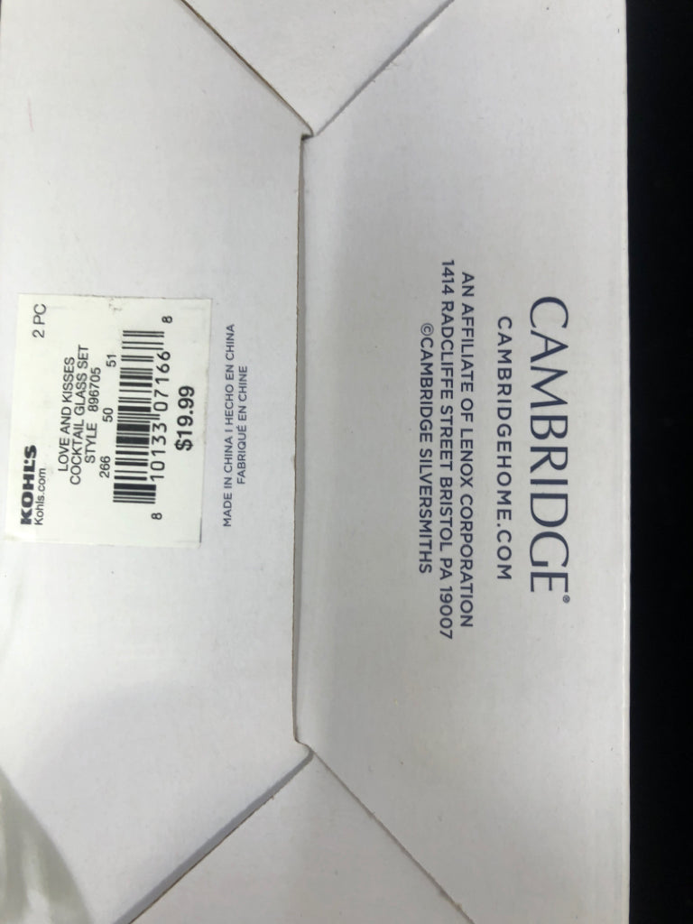 NIB 2 PC COCKTAIL GLASS SET.