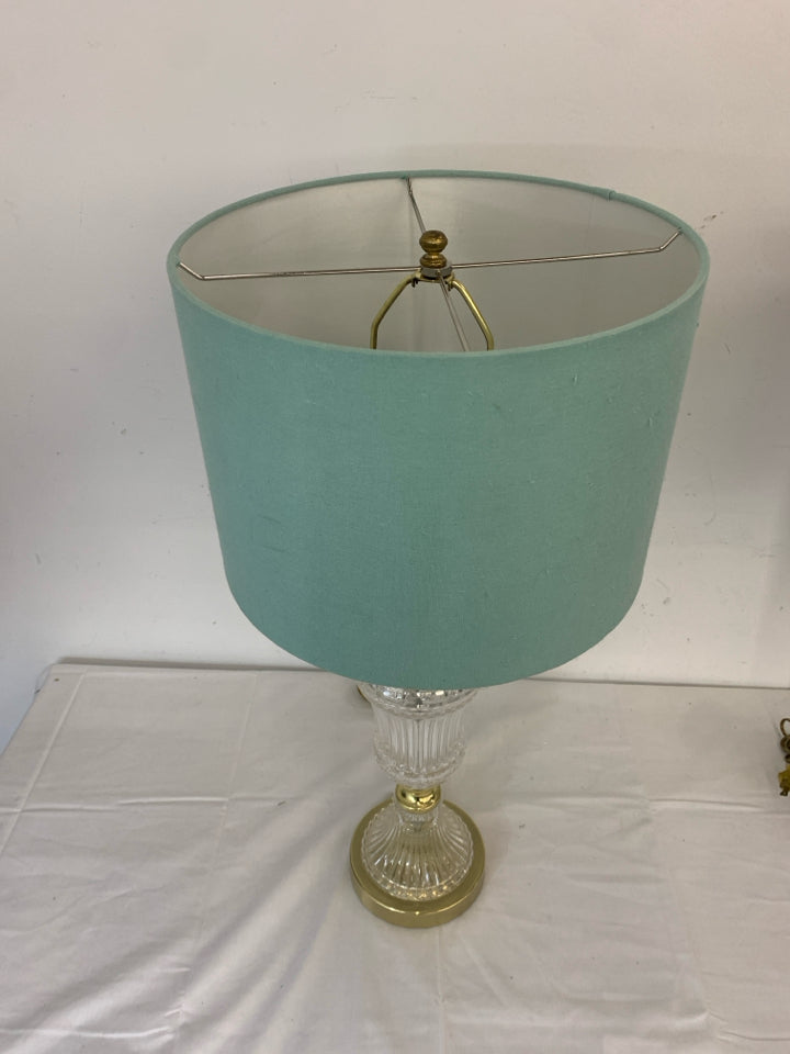 CRYSTAL BASE LAMP W TEAL SHADE.