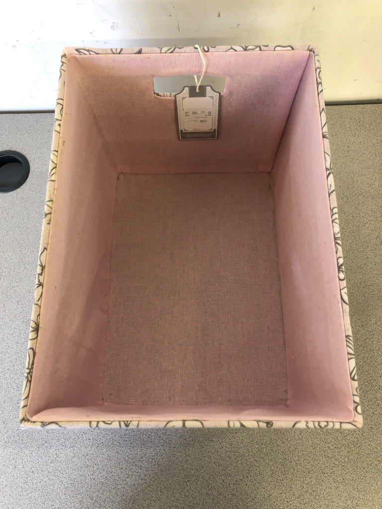 PINK FLOWER FABRIC STORAGE BIN.