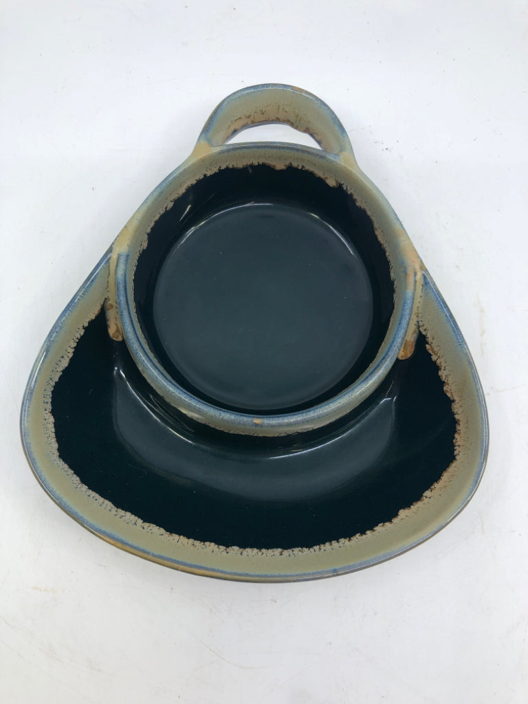 2 CERAMIC GREEN+BLUE SOUP/ CRACKER BOWLS.