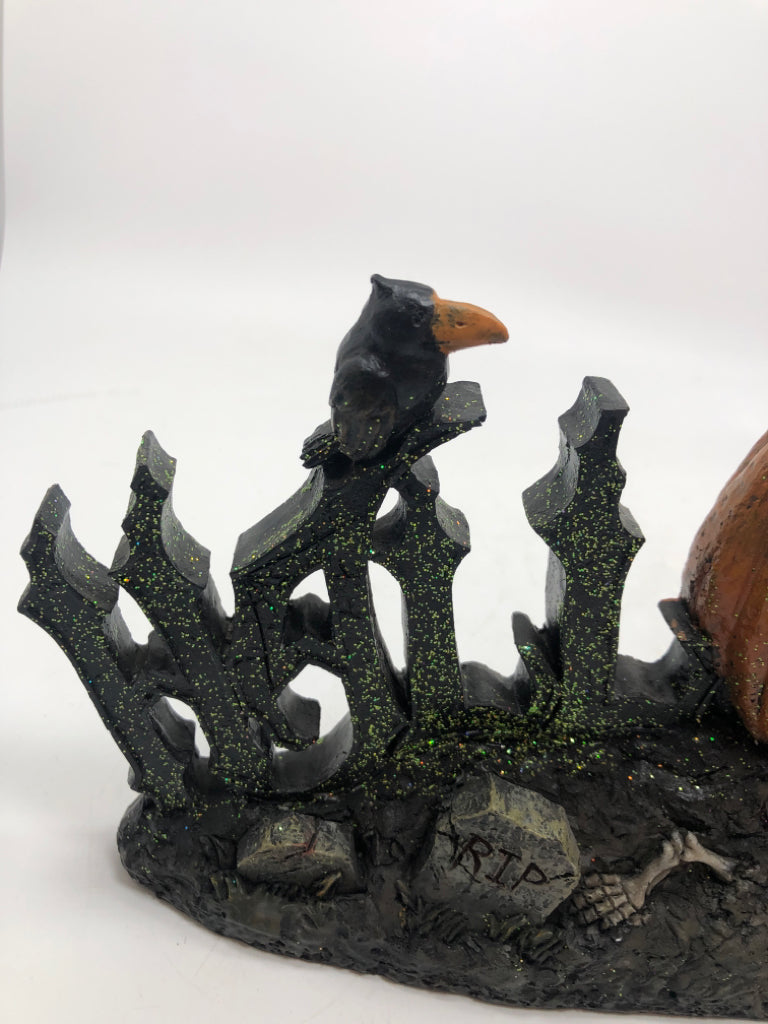 HALLOWEEN GLITTER CEMETARY RESIN SHELF DECOR.