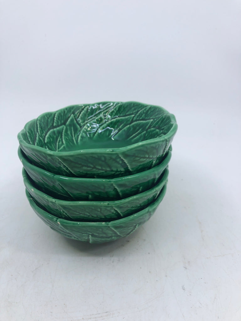 4 VTG OVAL GREEN LEAF DETAIL BOWLS.
