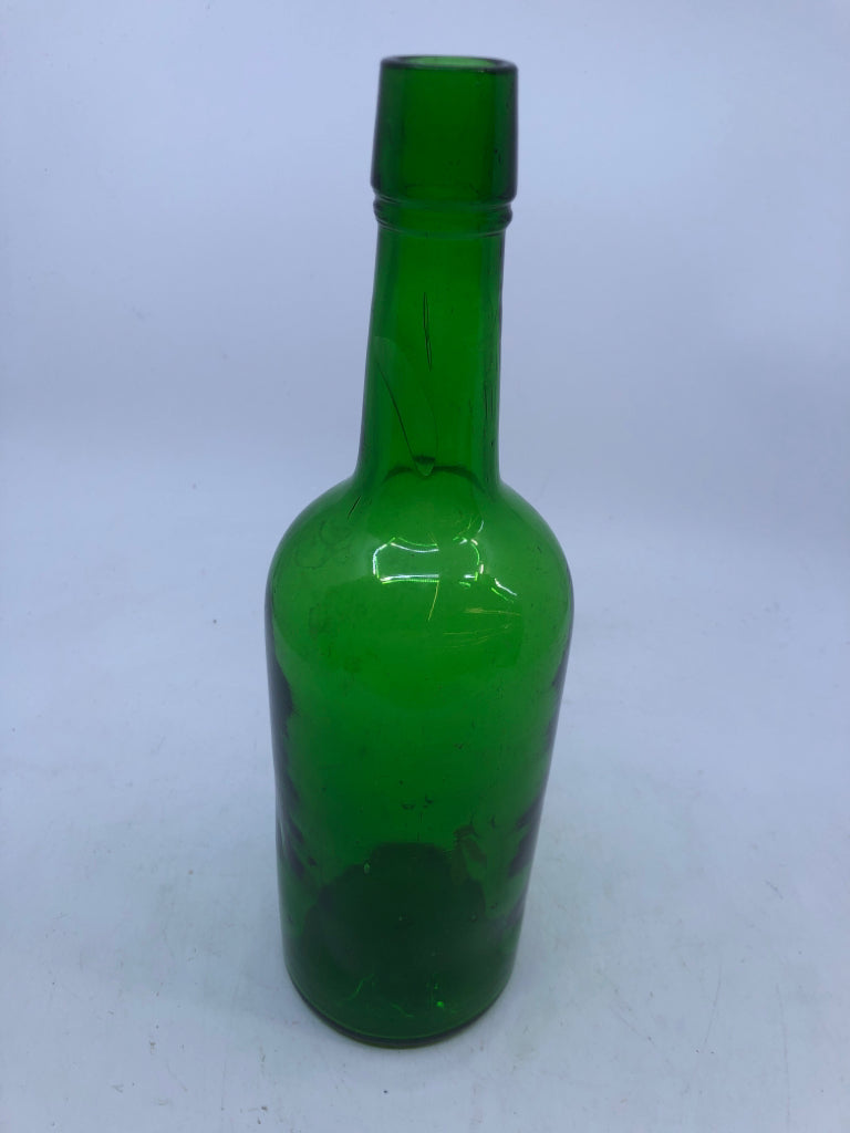 GREEN GLASS EMPTY BOTTLE.
