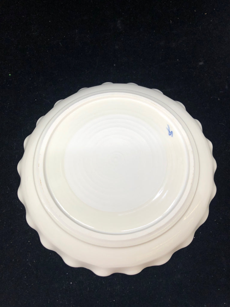 SHALLOW WHITE W/ PINK/LIGHT BLUE PIE DISH FLOWER DESIGN.