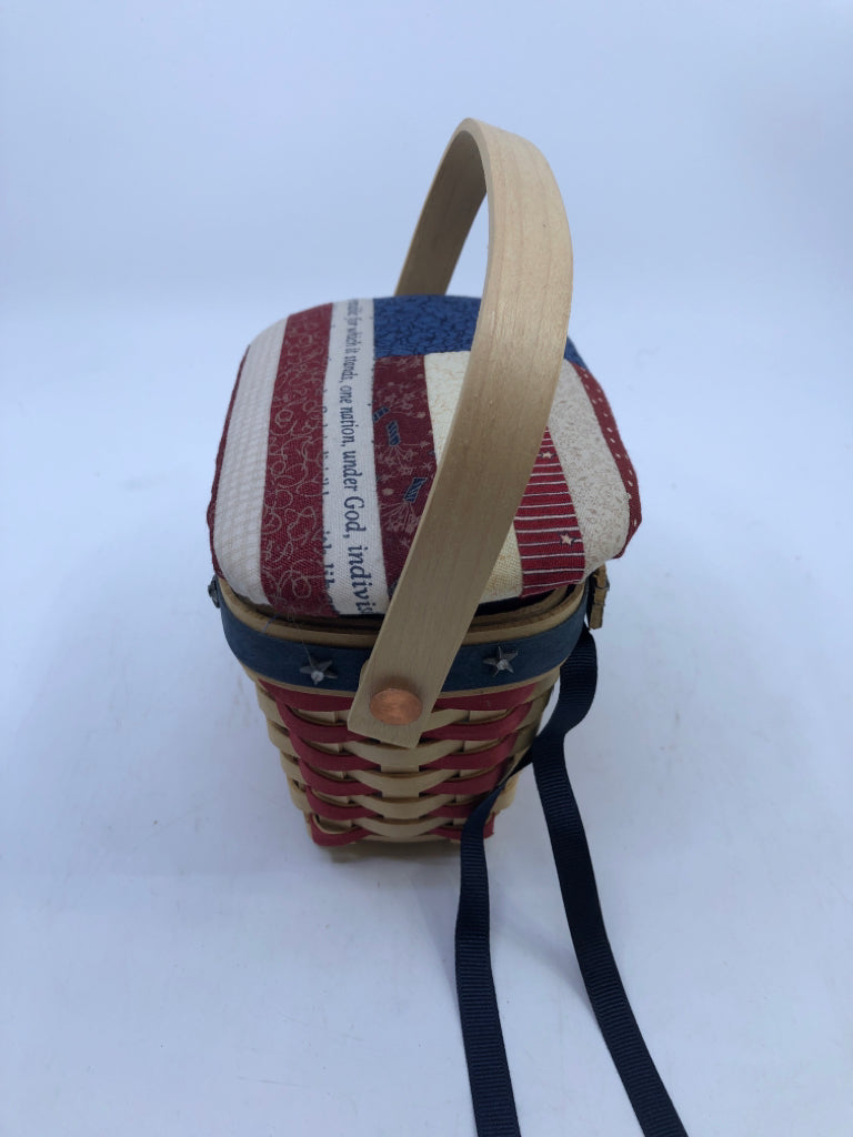2001 HOSTESS APPRECIATION ROUNDED RECTANGLE W/HANDLE BASKET RED & BLUE WEAVE SIL