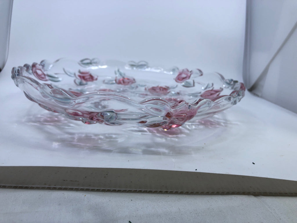 HEAVY GLASS ROSE DISH.