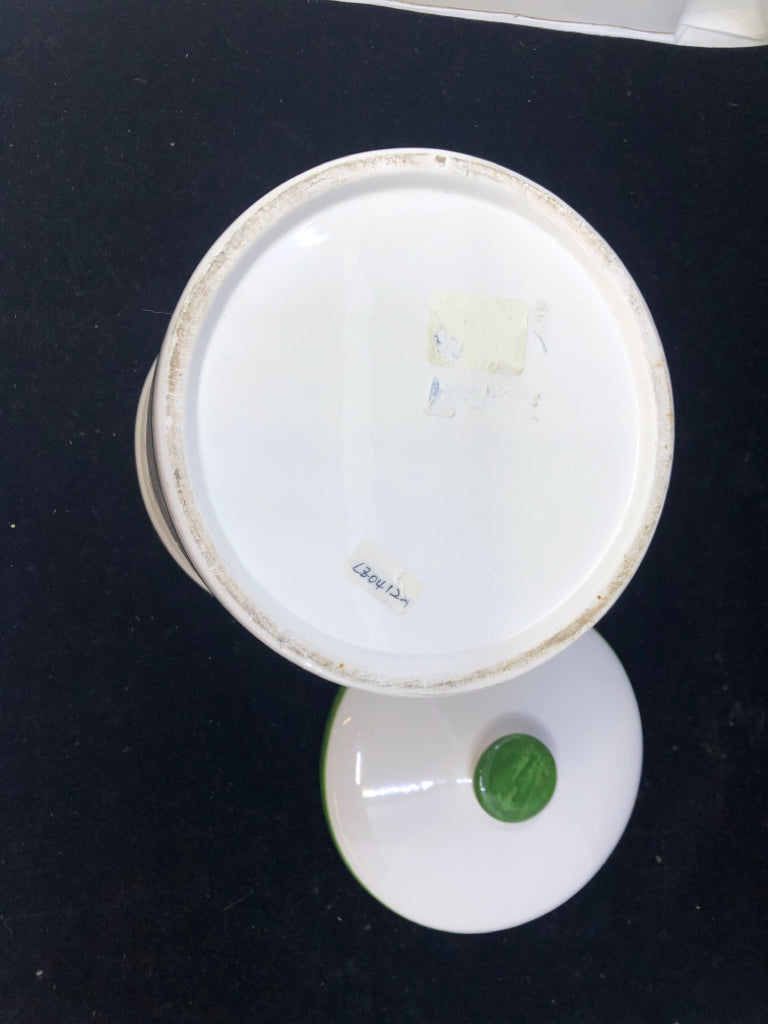 WHITE W/APPLES CERAMIC CANISTER W/LID.