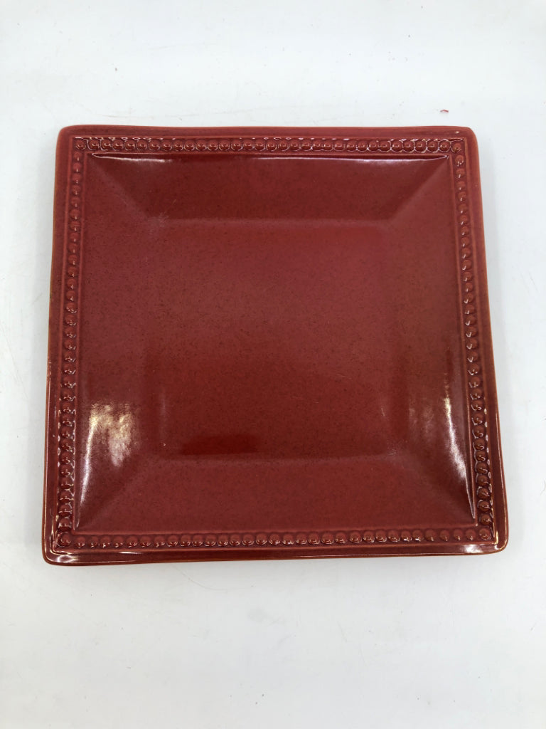 4 SQUARE LUNCH PLATES BEADED EDGE.