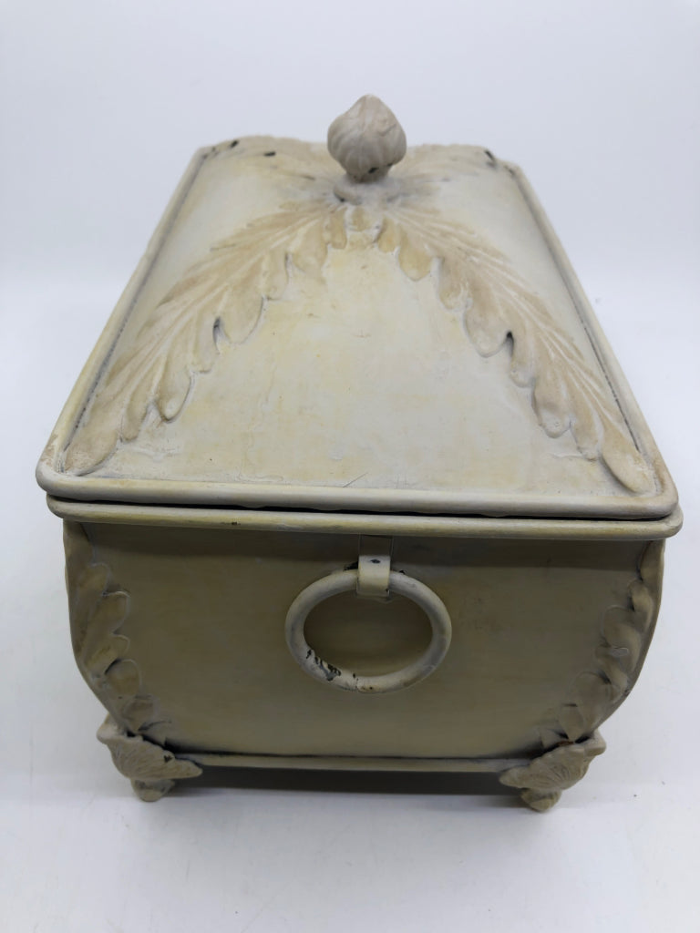 WHITE METAL FOOTED BOX W LID.