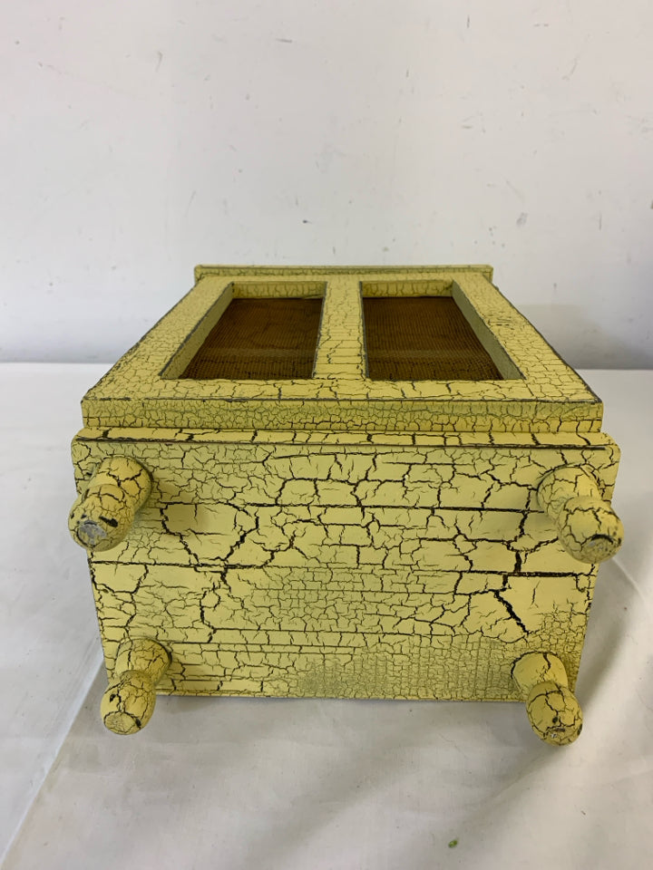 SMALL YELLOW CRACKLE DESIGN 2 TIER CABINET.