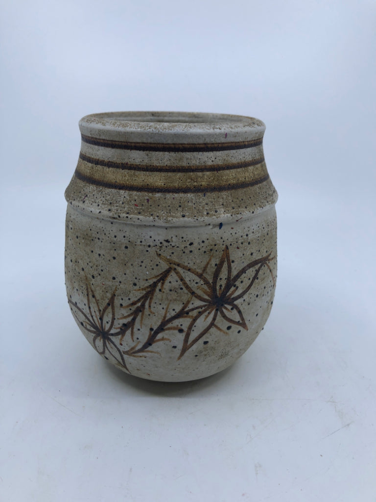 HEAVY POTTERY SPECKLED VASE.