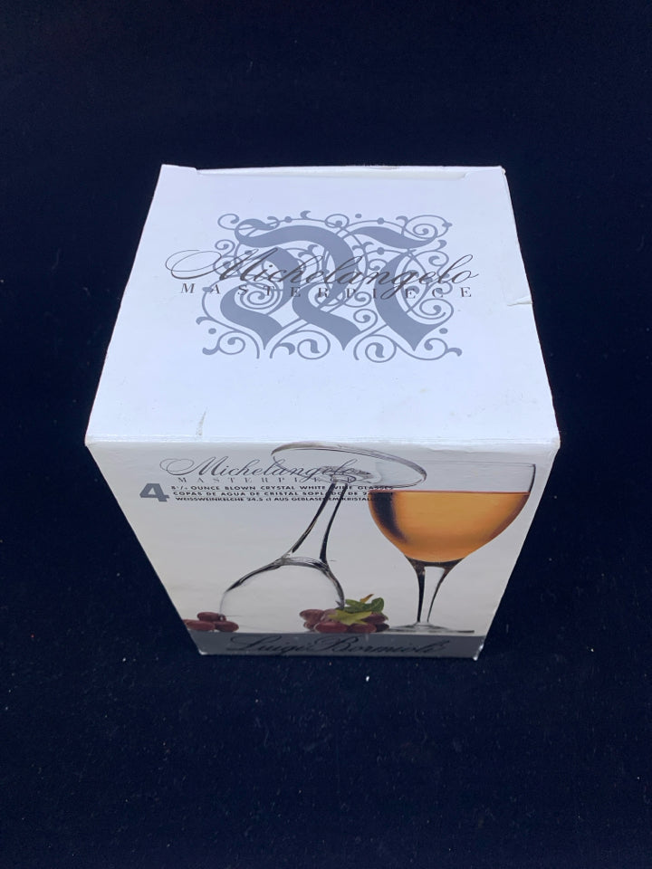 NIB 4 MICHELANGELO BLOWN CRYSTAL WINE GLASSES.