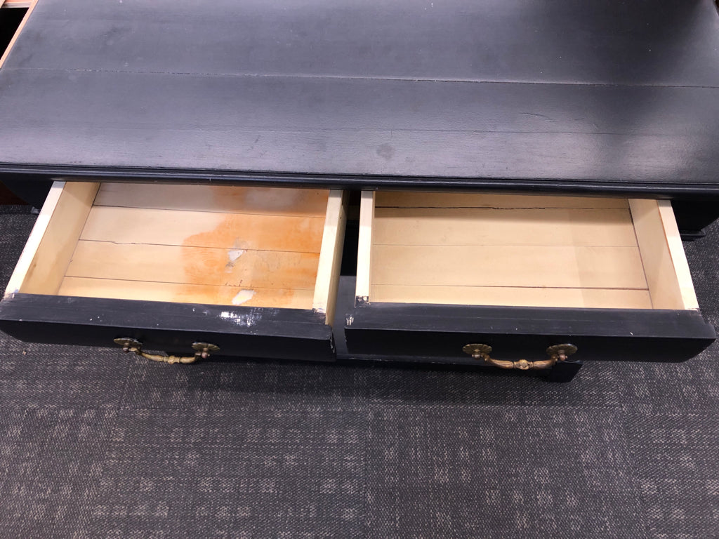 BLACK 2-DRAWER CONSOLE TABLE.