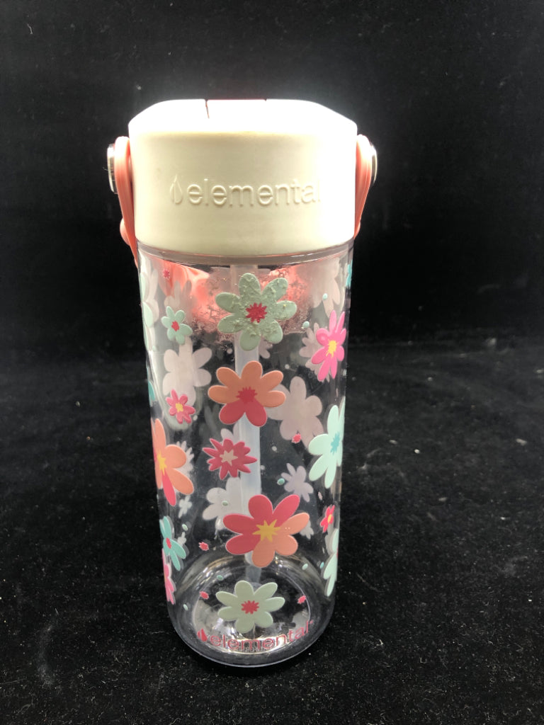 NEW ELEMENTAL PINK AND BLUE FLORAL KIDS WATER BOTTLE.