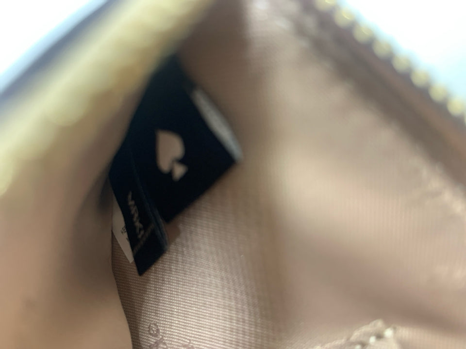 Kate Spade Cream/Tan Wristlet Medium L-Zip Pebbled Leather Wristlet
