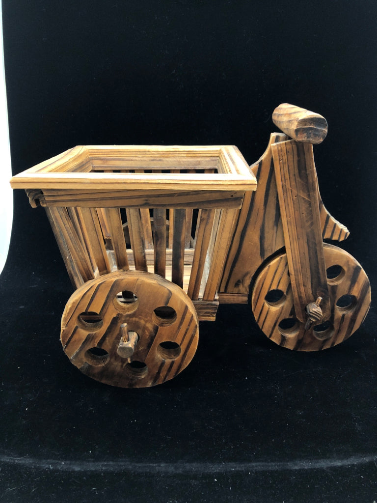 WOODEN TRICYCLE DECOR W/BASKET.