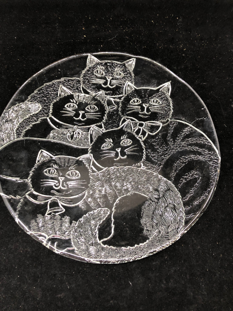 GLASS CAT SERVING TRAY.