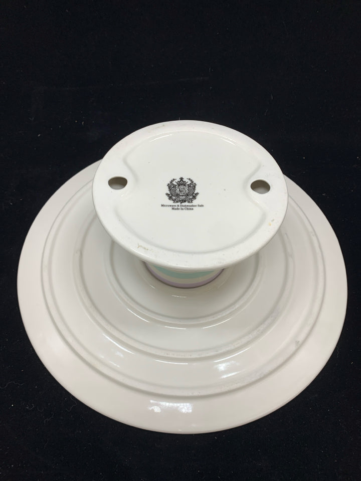 PASTEL STRIPE CERAMIC CAKE STAND.