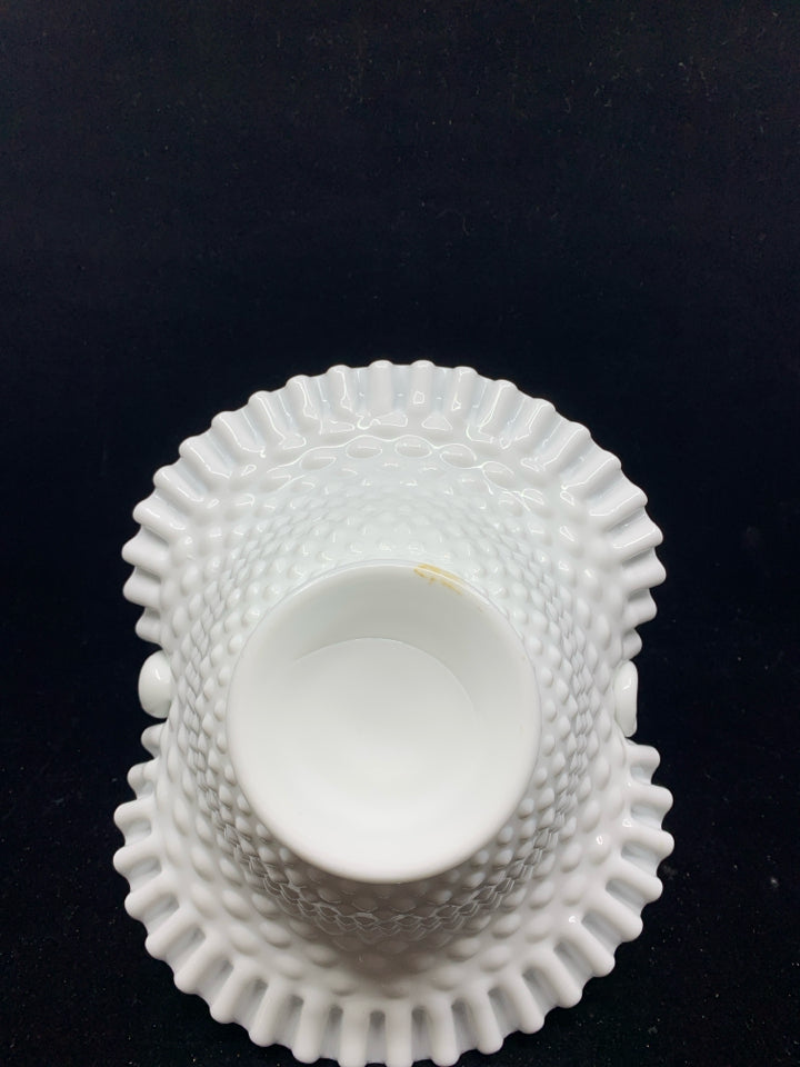 VTG MILK GLASS HOBNAIL BASKET W WAVY EDGE.