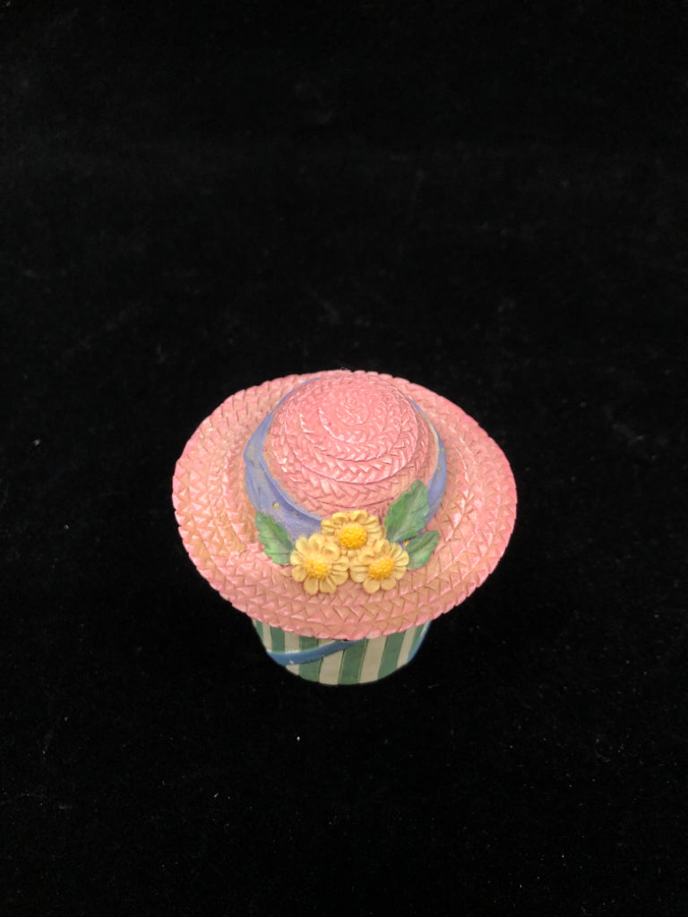 PINK SUNFLOWER HAT TRINKET BOX PAPEL GIFTWARE.