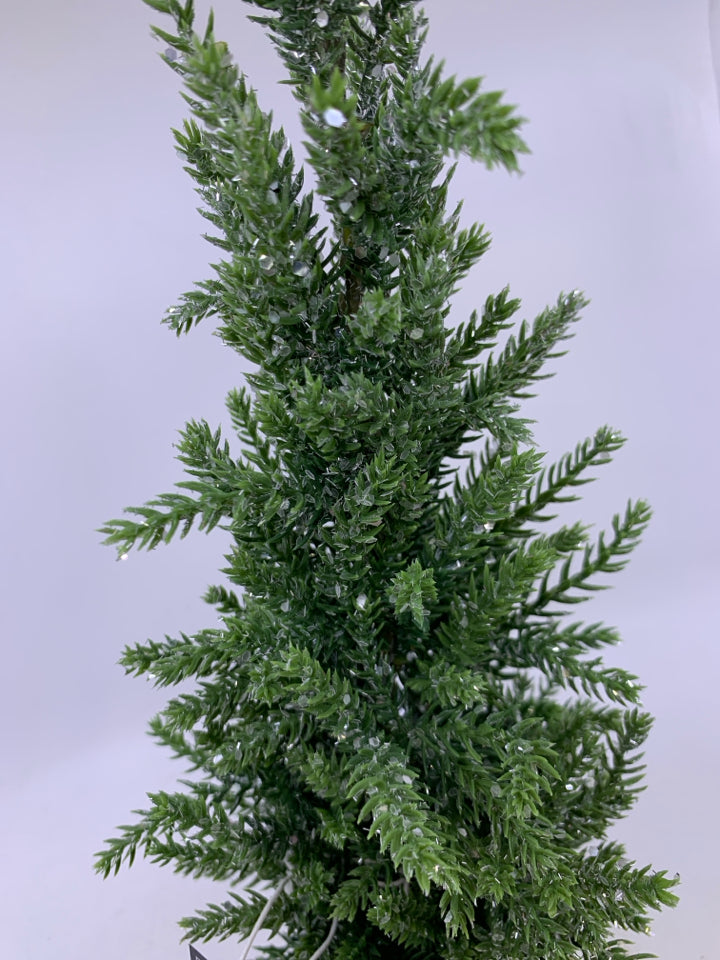 GLITTER FAUX TREE IN WHITE PLANTER.