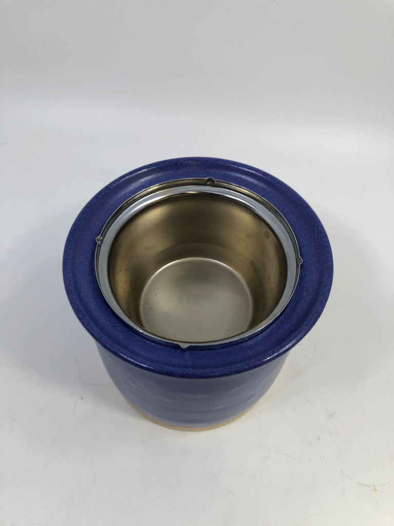 BLUE CERAMIC 2PC DIP CHILLER SET + STAINLESS STEEL INSERT.