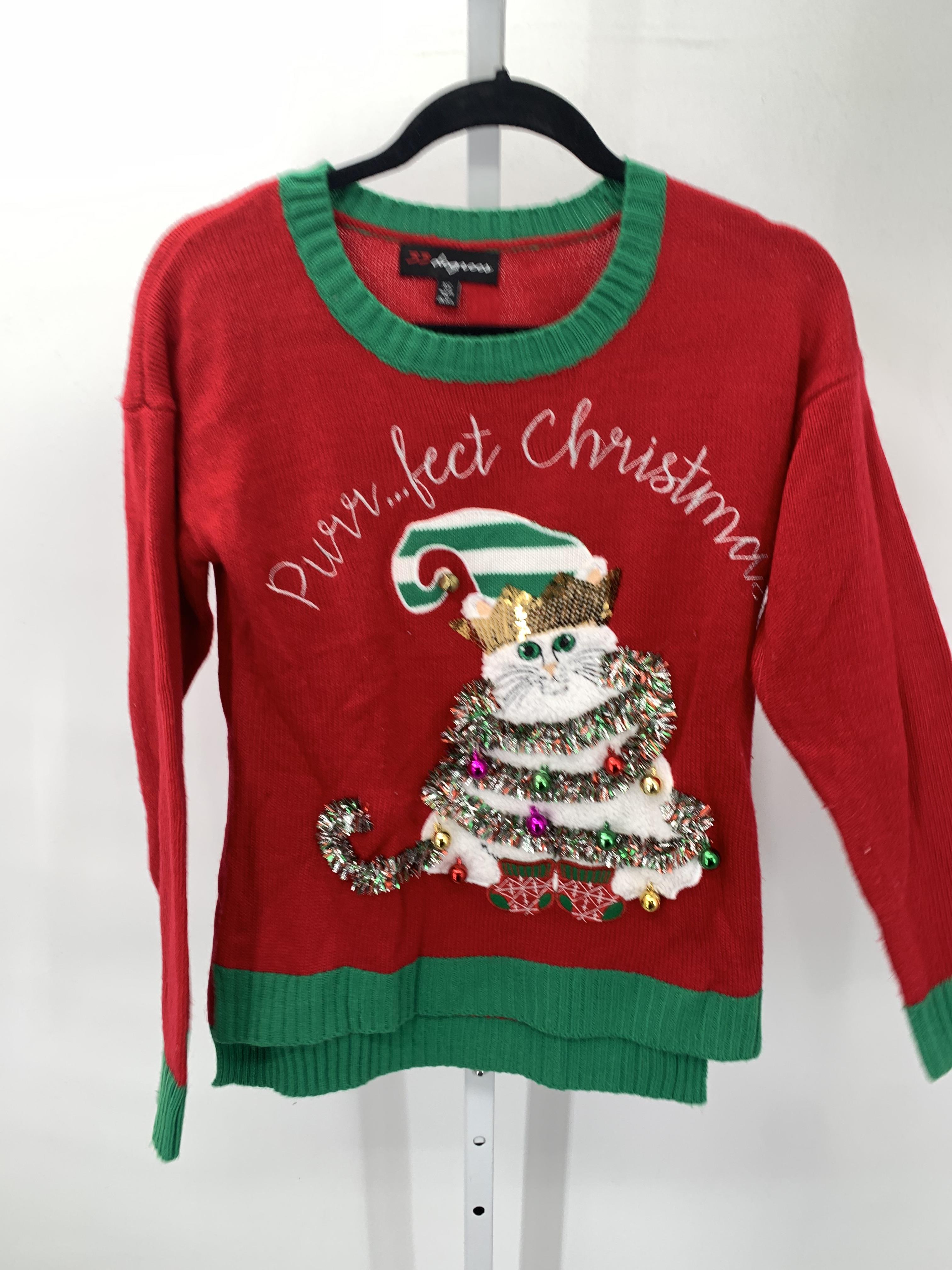 LONG SLV SWEATER XMAS CAT TREE.
