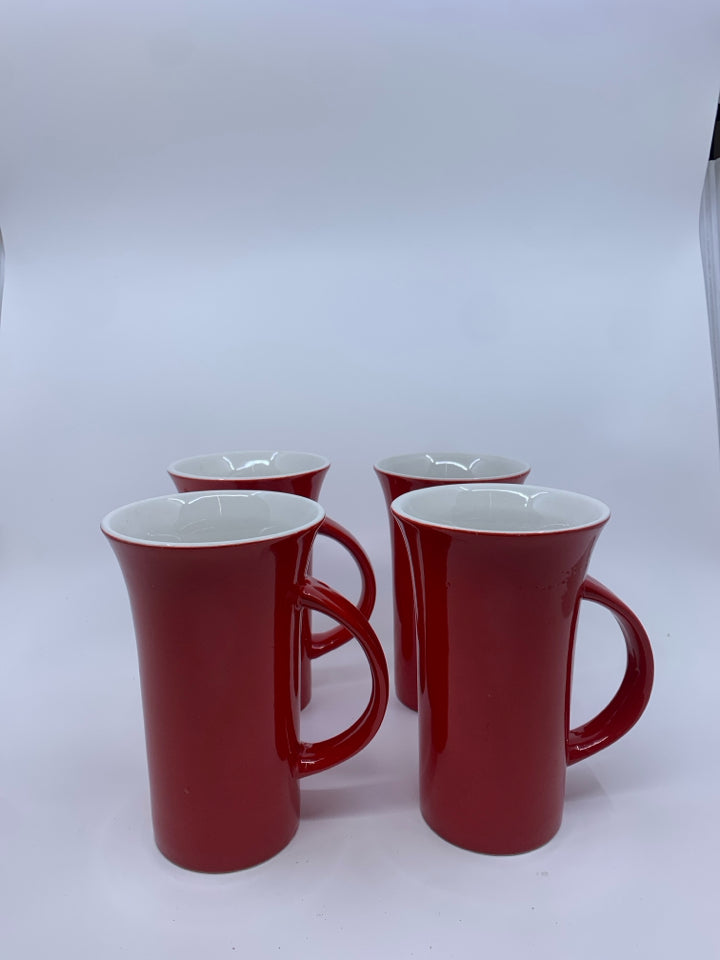 4 RED TALL MUGS.