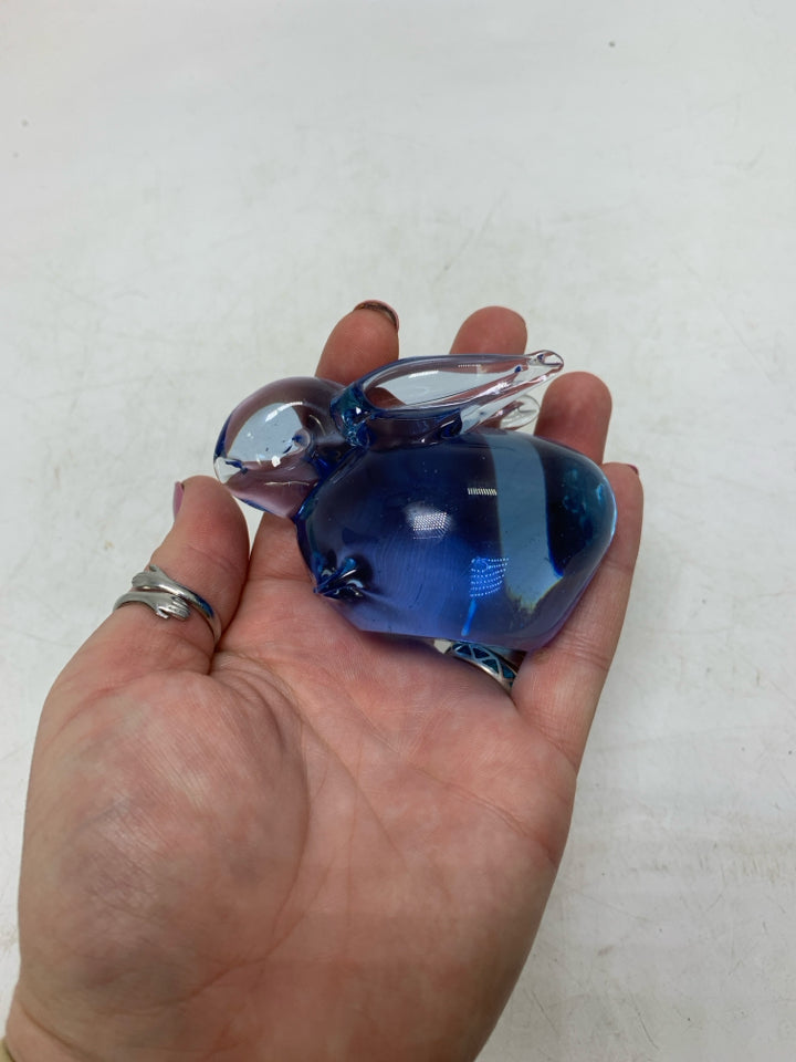 LIGHT BLUE BLOWN GLASS RABBIT.